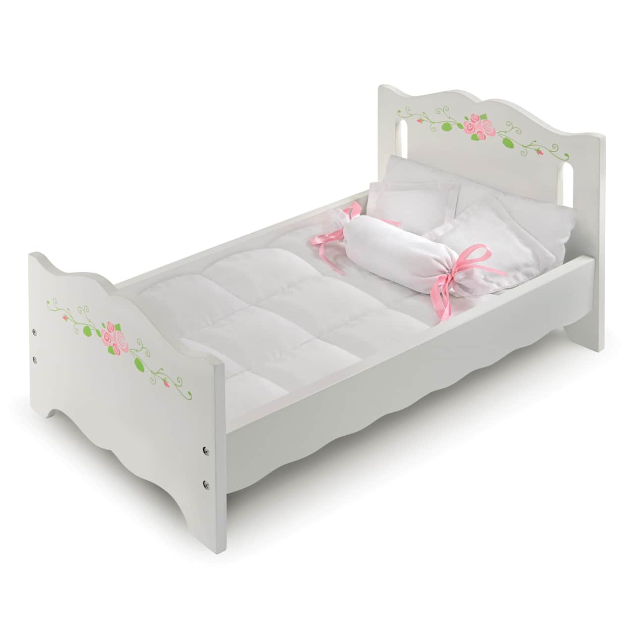 Badger Basket White Rose Doll Bed with Bedding